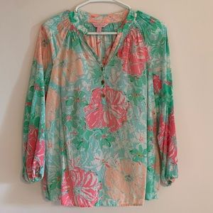 Floral Lilly Pulitzer Blouse Long Sleeve Flowy XS